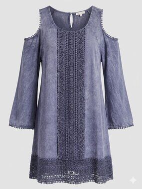 En Crème Blue Chambray Embroidered Tunic Dress